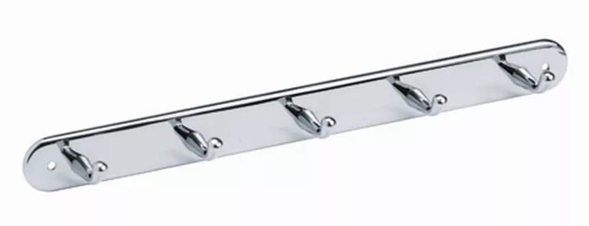 Towel rack with 5 hooks chrome plated brass